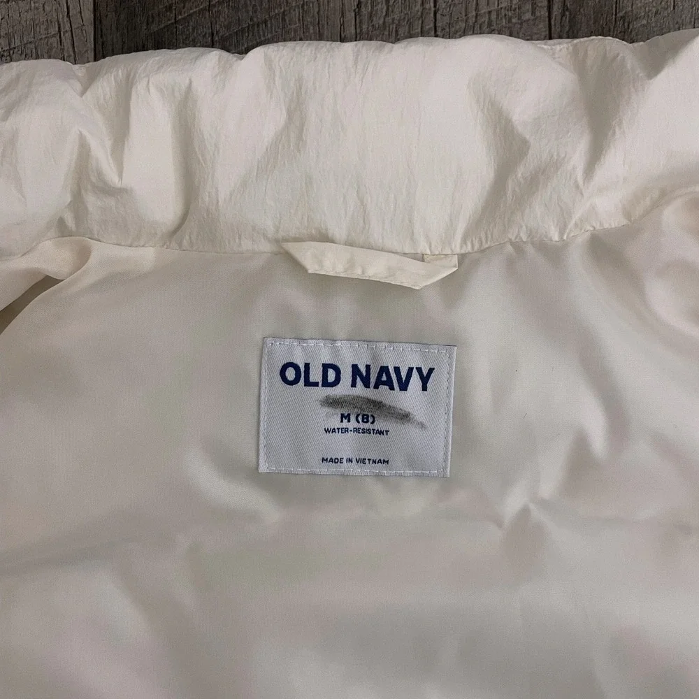 Old Navy Girls Medium 8 Puffer Vest Off White Water Resistant Quilted Full Zip‎